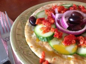 cucumber salad with red pepper dressing