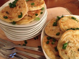 savory onion tiganites with spring onions