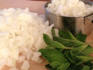 onions and fresh mint