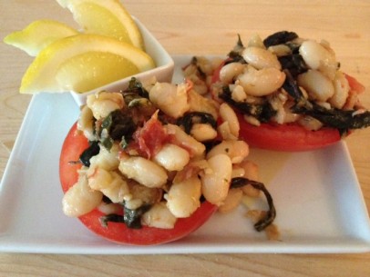 white beans and horta in tomatoes