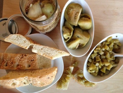 green tomato relish on lagana