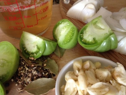 ingredients for pickled green tomatoes