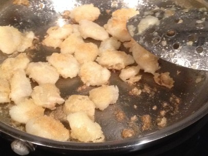 crispy lima beans frying in pan