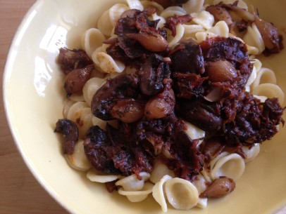 mushrooms over pasta