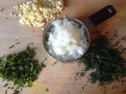 aromatics - fresh dill, mint, onions and garlic