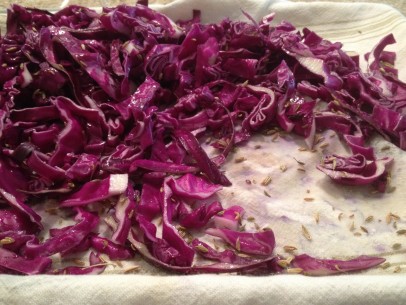 salted, 'sweating' red cabbage