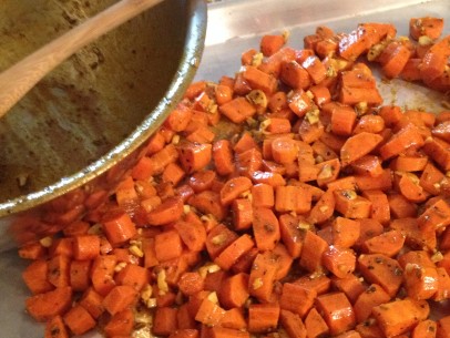 carrots mixed with oil and spices - save the bowl!