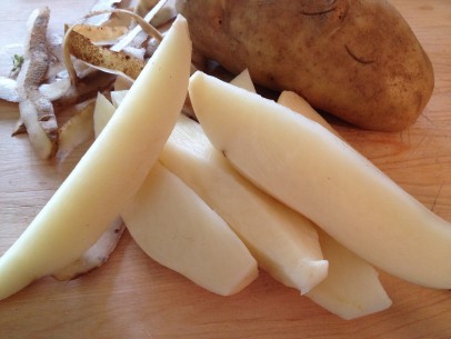 potatoes sliced in long spears