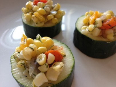 fill cucumber cups for a lovely appetizer