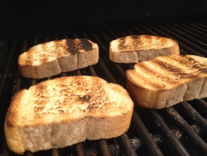 thick slices of bread on the grill