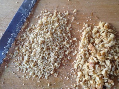 I prefer more finely chopped nuts on left