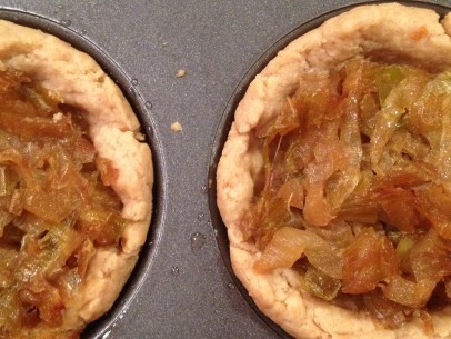 Greek leek and onion tart in traditional olive oil crust