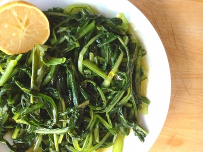 dandelion greens with Greek olive oil and fresh lemon juice