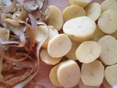 peeled yellow potatoes in thick slices