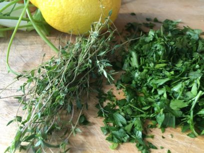 chopped parsley and thyme stems