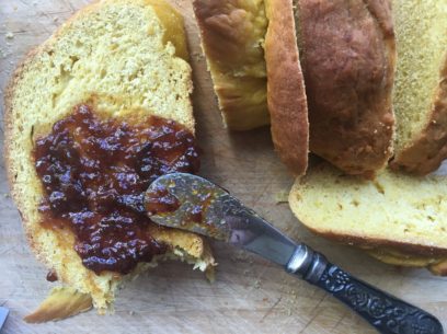 pumpkin sweet bread with fig jam!